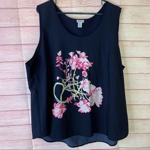 Paraphrase Navy Blue Floral Sleeveless Top‎ Size 3X